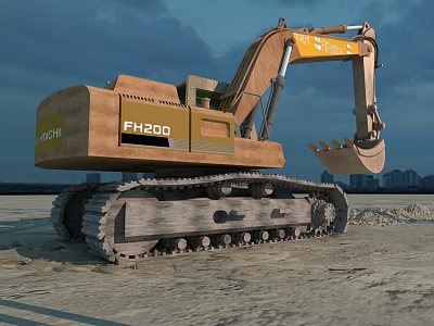 KOBELCO FH200 Crawler Excavator With Bucket On Sandy Construction Site Urban Skyline 3d model