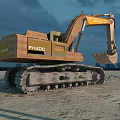 KOBELCO FH200 Crawler Excavator With Bucket On Sandy Construction Site Urban Skyline