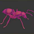 Detailed 3D Red Ant Model With Yellow Legs Black Eyes And Reflection On Dark Background