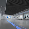 Modern Museum Architecture Interior Design With Spacious Halls Display Cases And Blue Lines 3d model