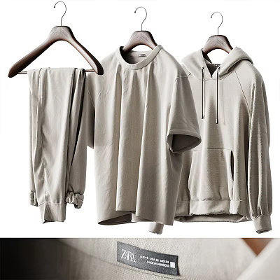 Light Gray Casual Clothes Set with Hoodie T Shirt and Pants 3d model Light Gray Casual Clothes Set with Hoodie T Shirt and Pants 3d model