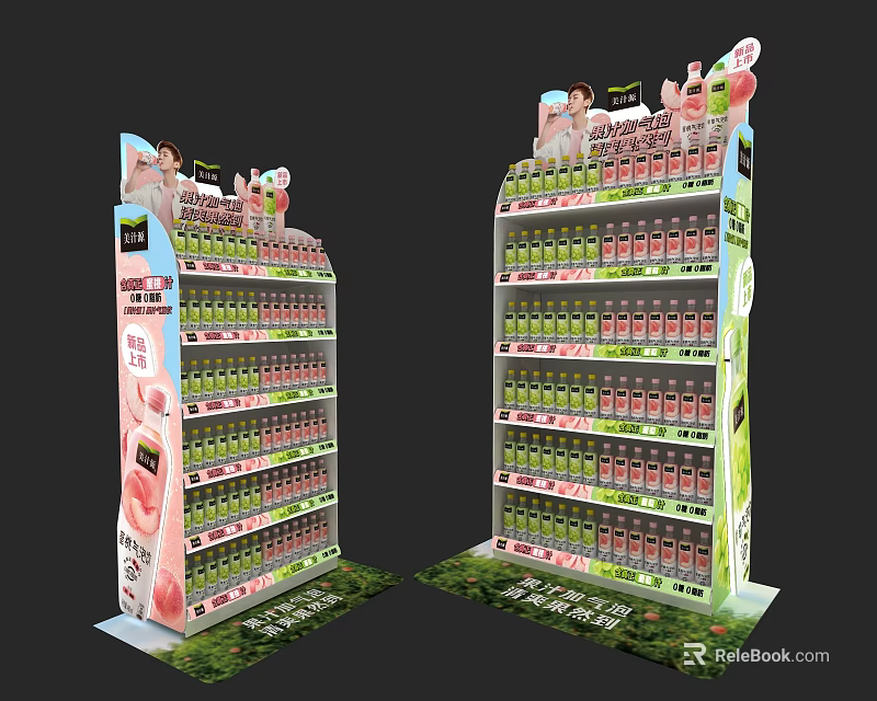 Vibrant Retail Display Shelves Fully Stocked With Colorful Beverage Bottles For Store Promotion 3d model 