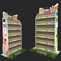 Vibrant Retail Display Shelves Fully Stocked With Colorful Beverage Bottles For Store Promotion