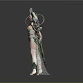 Fantasy Character With Pink Hair Rabbit Ears Green White Outfit And Moon Star Staff