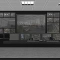 Modern Security Monitoring Room Interior With Surveillance Screens Control Console And Glass Windows
