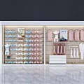 Modern Retail Display Shelves With Hanging Garments And Stacked Clothing Items