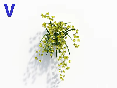 Elegant Yellow Hanging Flowers with Green Leaves for Home Decoration on White Background 3d model