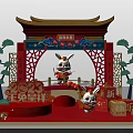 2023 Rabbit Year Traditional Red Pavilion Decorations With Happy New Year Elements 3d model