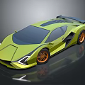 Green Sports Car with Sleek Futuristic Design Orange Wheels Black Roof And Spoiler