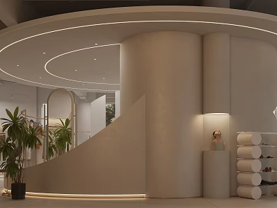 Modern Minimalist Clothing Store Interior With Curved Design Soft Lighting And Plant Decorations 3d model
