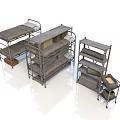 Industrial Style Metal Bunk Beds With Mattresses Shelving Units And Storage Carts