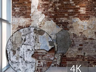 Circular Decorative Component Against Weathered Brick Wall With Peeling Plaster And Window 4K 3d model