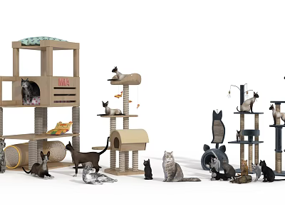 Cats Enjoying Time On Various Cat Trees And Scratching Posts 3d model Cats Enjoying Time On Various Cat Trees And Scratching Posts 3d model