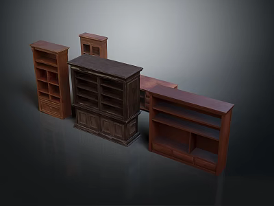 Traditional Wooden Storage Furniture Bookcases Cabinets And Display Shelves With Multiple Shelves 3d model