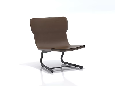 Modern Brown Leather Leisure Chair With Curved Backrest And Black Metal Frame 3d model