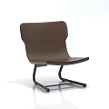 Modern Brown Leather Leisure Chair With Curved Backrest And Black Metal Frame