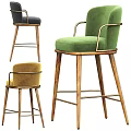Modern Bar Stools With Velvet Seats Wooden High Legs And Metal Armrests In Multiple Colors