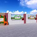 Kindergarten Exterior Wall With Colorful Notice Boards And Ball Decorations