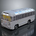 Vintage Gray Bus With Multiple Windows Roof Skylights And Retro Exterior Design