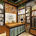 Cel Specialty Store Interior With Clothing Displays Wooden Shelves Green Plants And Pendant Lights