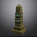 Ancient Stone Pillar With Blue Glowing Accents Layered Base And Geometric Patterns