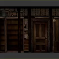 Traditional Wooden Bookcase Filled With Books In Study Room With Desk Lamp And Vintage Carpet