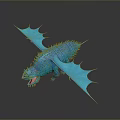 Spiky Blue Winged Dragon with Open Mouth as Fantasy Game Movie Character