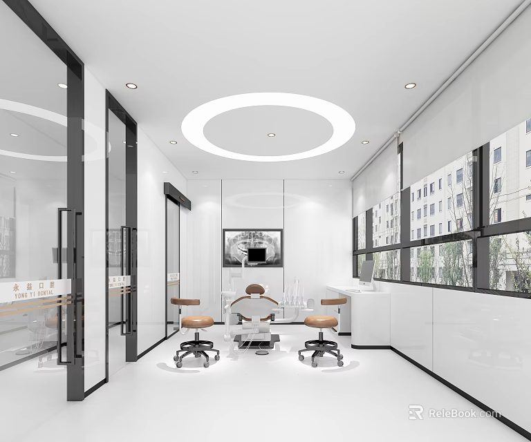 Modern White Hospital Outpatient Clinic Interior With Chairs And Windows 3d model 