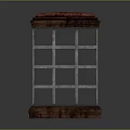 Vintage Decorative Ornament Combination With Red Padded Top Metal Grid Frame And Wooden Base