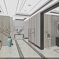Modern Elegant Living And Dining Room With Open Marble Flooring Pendant Light And Black Cabinets