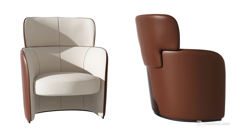 Modern Beige and Brown Leather Single Sofa for Stylish Interior Design 3d model