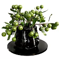 Black Vase with Green Berries and Leaves on Round Base Decorative Floral Arrangement
