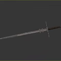 Medieval Sword With Metal Blade Decorative Hilt Wooden Grip And Gray Background