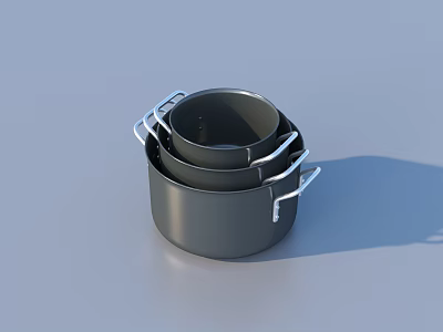 Stacked Metal Cookware Set With Different Sizes And Durable Handles For Kitchen Use 3d model