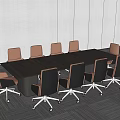 Modern Office Conference Table With Dark Wood Top And Black Brown Chairs