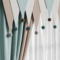 Elegant Light Blue Beige Curtains with Decorative Pom Poms Sheer White Panels and Tiebacks