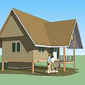 Charming Single Family Home With Brown Roof Light Brown Exterior Porch Stairs And Two People