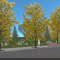 Scenic Landscape Walls Surrounded by Autumn Yellow Trees Pedestrians and Street Lamps in Green Space