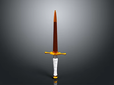 Decorative Sword With Brown Blade White Hilt And Golden Crossguard 3d model