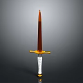 Decorative Sword With Brown Blade White Hilt And Golden Crossguard
