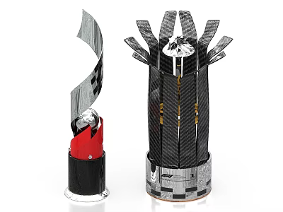 Modern Spiral Trophies With Multi Layered Structure And Carbon Fiber Accents Red Black Base Decorative Top Design 3d model