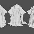 Three Ancient Style White Robes Featuring Flowing Sleeves And Layered Skirt Design