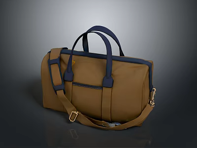 Versatile Stylish Brown Handbag With Blue Handles And Adjustable Shoulder Strap 3d model