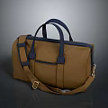 Versatile Stylish Brown Handbag With Blue Handles And Adjustable Shoulder Strap