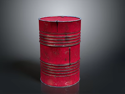 Red Oil Barrel With Metal Rings And Shiny Surface Against Dark Background 3d model