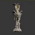 Silver Crane Decorative Figurine With Intricate Wings And Ornate Base
