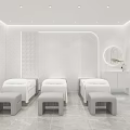 Luxury Hair Beauty Salon White Interior With Comfortable Sofa Product Display Shelves And Front Desk