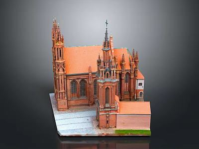 Intricate Church Architectural Model With Spires Towers Orange Roof And Arched Windows 3d model