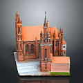 Intricate Church Architectural Model With Spires Towers Orange Roof And Arched Windows
