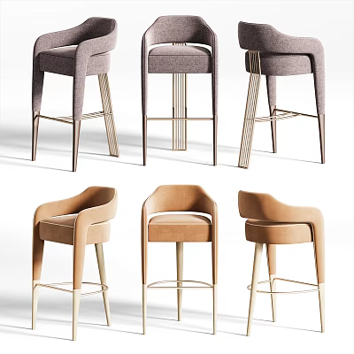 Stylish Modern Bar Stools With Velvet Upholstery Metal And Wooden Legs Contemporary Design 3d model